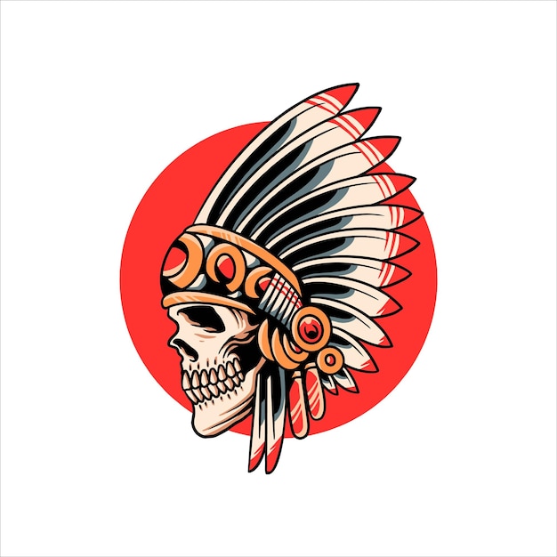 diseño de vector de tatuaje de cráneo indio