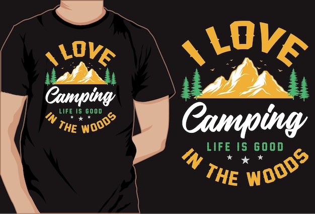 Diseño de vector de tipografía vintage colorido camping para impresión bajo demanda