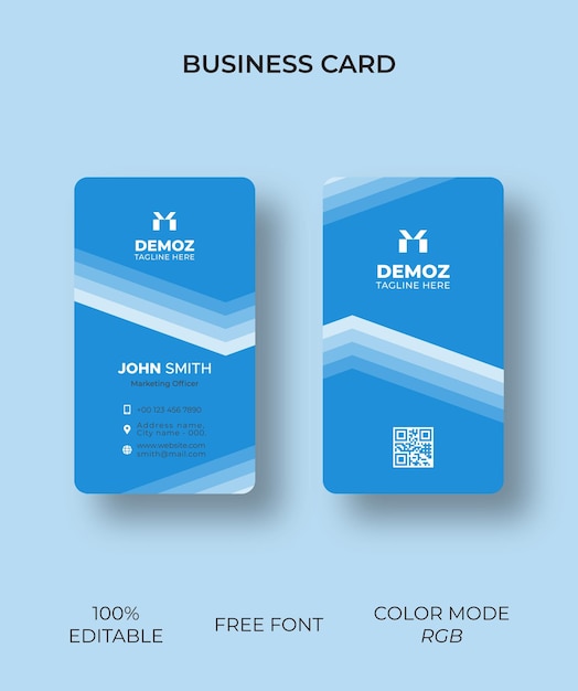 Diseño de vector vertical azul simple tarjeta de visita corporativa