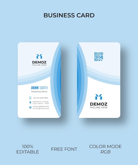 Diseño de vector vertical azul simple tarjeta de visita corporativa