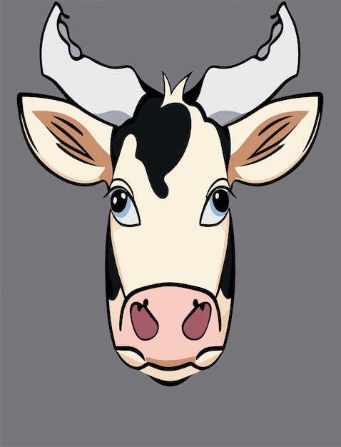 Diseño de vectores 2D de cara de vaca de dibujos animados