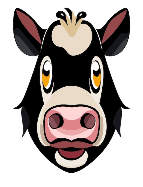 Diseño de vectores 2D de cara de vaca de dibujos animados