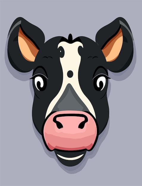Diseño de vectores 2D de cara de vaca de dibujos animados