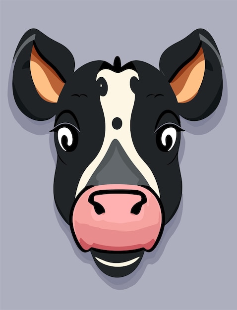 Diseño de vectores 2d de cara de vaca de dibujos animados