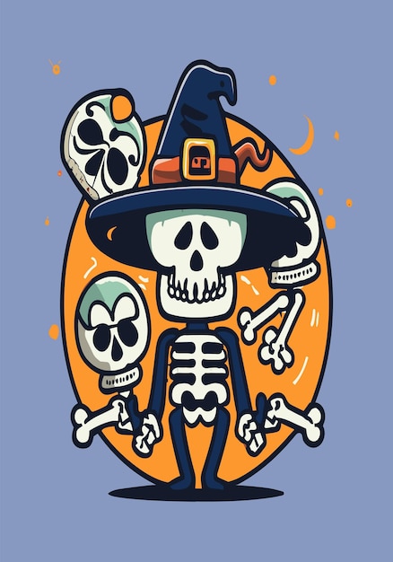 Diseño de vectores 2D de esqueleto aterrador de Halloween