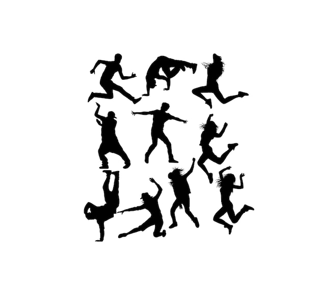 Diseño de vectores de arte de siluetas de actividad de baile y salto.