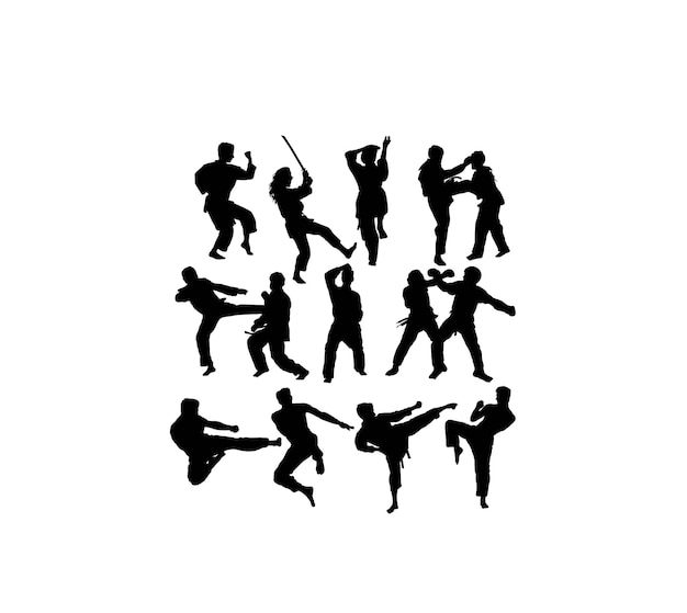 Diseño de vectores de arte de siluetas de actividad deportiva de Karate y Judo