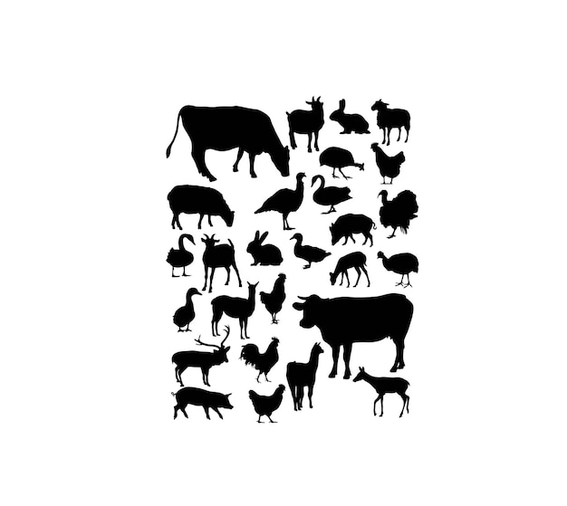 Diseño de vectores de arte de siluetas de animales de granja