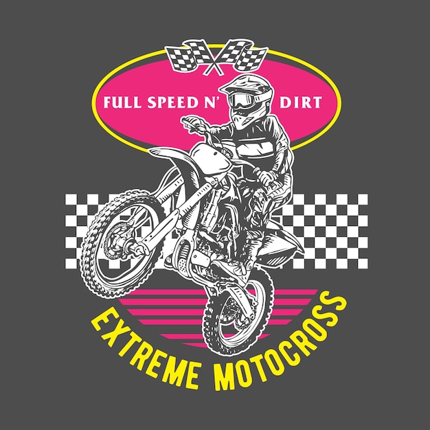 Diseño de vectores de estilo de cartel de ilustración de deporte extremo de motocross