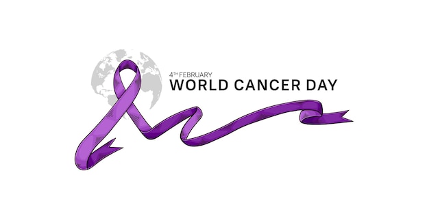 Vector diseño de vectores de ilustración del día mundial contra el cáncer con cinta morada y mapa mundial para la campaña