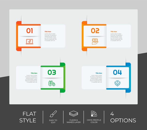 El diseño de vectores infográficos con 4 opciones se puede utilizar para presentaciones de flujo de trabajo y fines comerciales