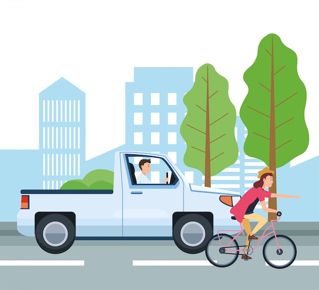 Diseño de vectores de personas con vehículos