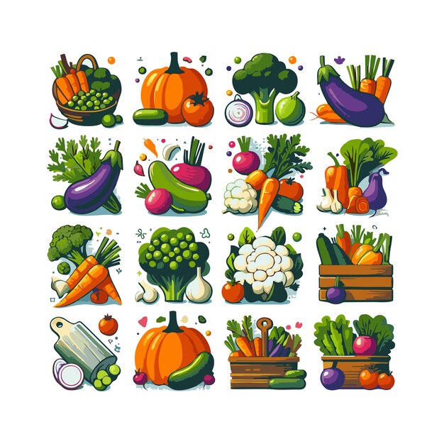 Diseño de vectores planos de vegetales frescos y saludables