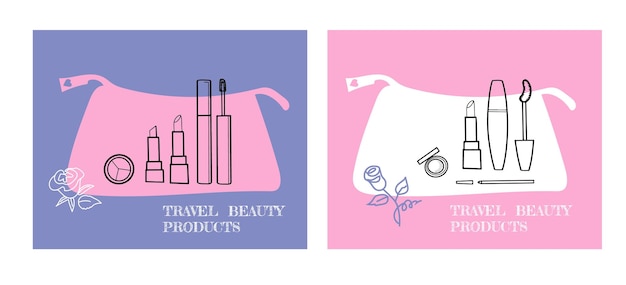 Diseño de vectores de productos cosméticos de belleza de viaje