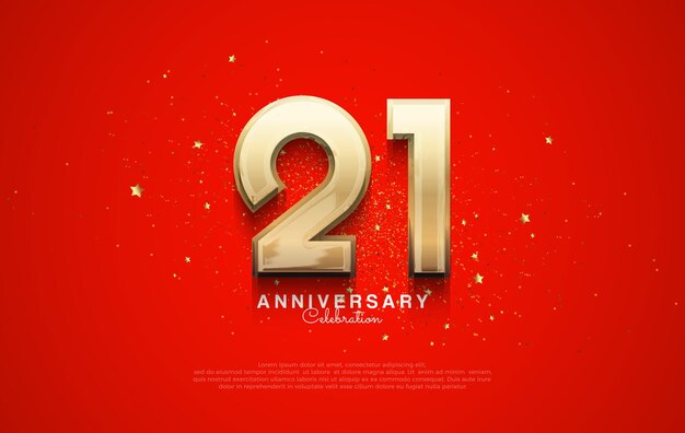 Diseño vectorial de 21o aniversario Con un lujoso y único color dorado El fondo rojo está decorado con lujoso brillo dorado