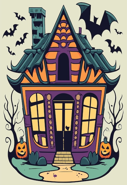 Diseño vectorial 2d de la casa embrujada de halloween