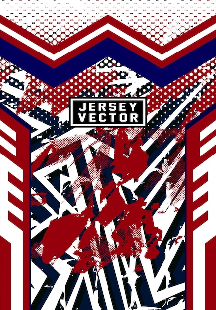 Diseño vectorial abstracto de Jersey con patrón geométrico rojo, azul y blanco