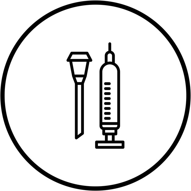 Diseño vectorial de la aguja y la jeringa Estilo del icono