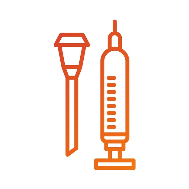 Diseño vectorial de la aguja y la jeringa Estilo del icono