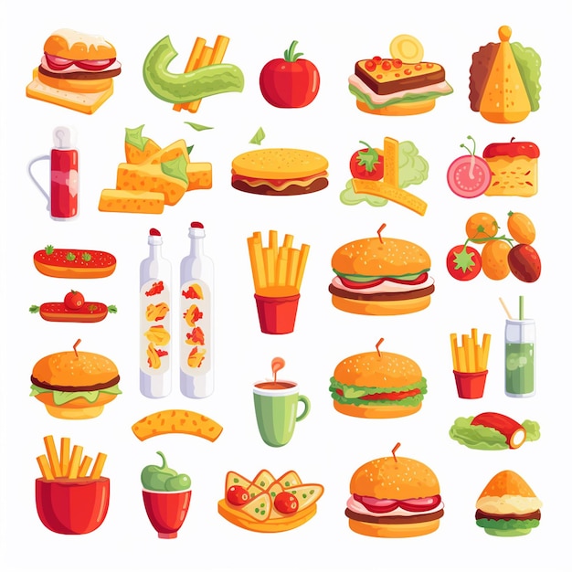diseño vectorial de alimentos icono de menú de restaurante ilustración de hamburguesa pizza conjunto de comida bebida gráfica