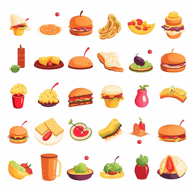 diseño vectorial de alimentos icono de menú de restaurante ilustración de hamburguesa pizza conjunto de comida bebida gráfica