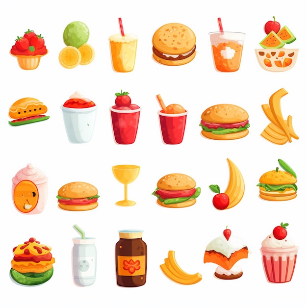 diseño vectorial de alimentos icono de menú de restaurante ilustración de hamburguesa pizza conjunto de comida bebida gráfica