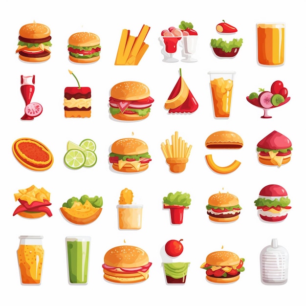 diseño vectorial de alimentos icono de menú de restaurante ilustración de hamburguesa pizza conjunto de comida bebida gráfica