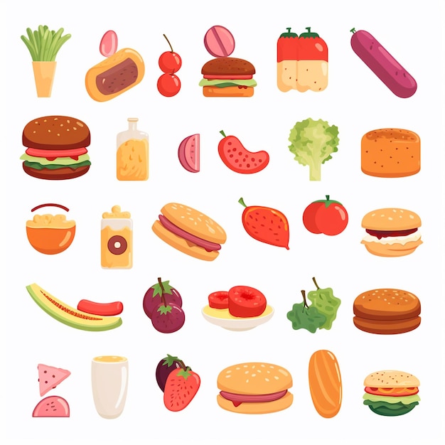 diseño vectorial de alimentos icono de menú de restaurante ilustración de hamburguesa pizza conjunto de comida bebida gráfica