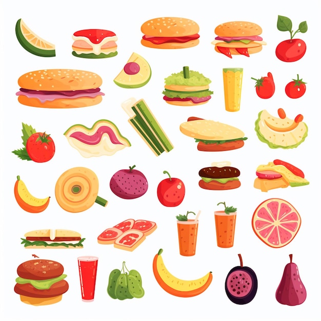 diseño vectorial de alimentos icono de menú de restaurante ilustración de hamburguesa pizza conjunto de comida bebida gráfica