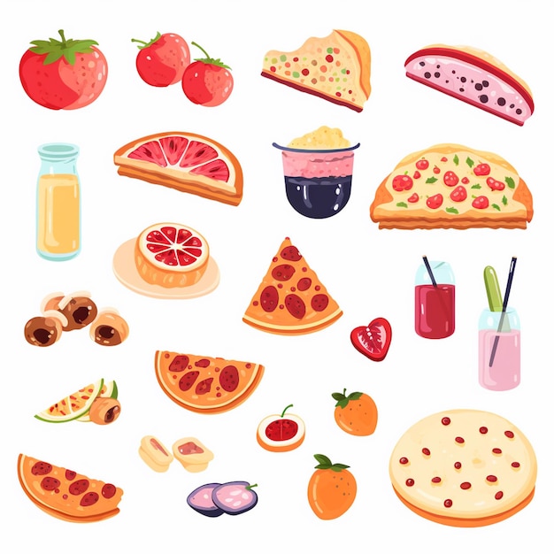 diseño vectorial de alimentos icono de menú de restaurante ilustración de hamburguesa pizza conjunto de comida bebida gráfica