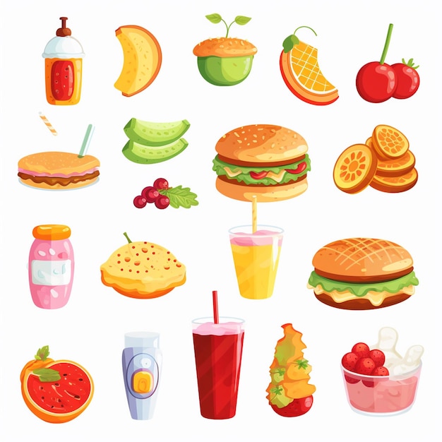 diseño vectorial de alimentos icono de menú de restaurante ilustración de hamburguesa pizza conjunto de comida bebida gráfica