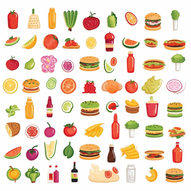 diseño vectorial de alimentos icono de menú de restaurante ilustración de hamburguesa pizza conjunto de comida bebida gráfica