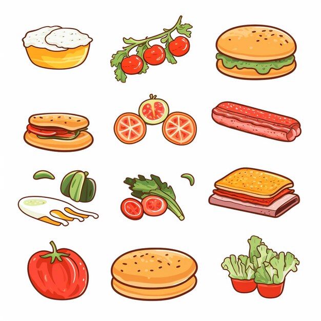 diseño vectorial de alimentos icono de menú de restaurante ilustración de hamburguesa pizza conjunto de comida bebida gráfica
