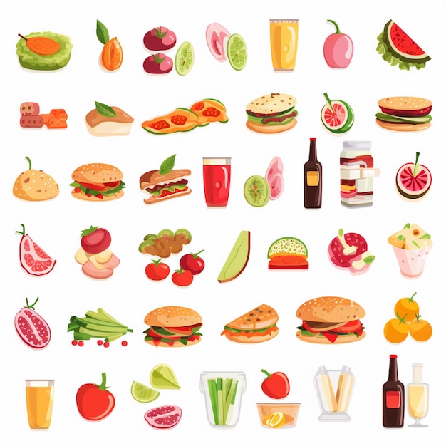 diseño vectorial de alimentos icono de menú de restaurante ilustración de hamburguesa pizza conjunto de comida bebida gráfica