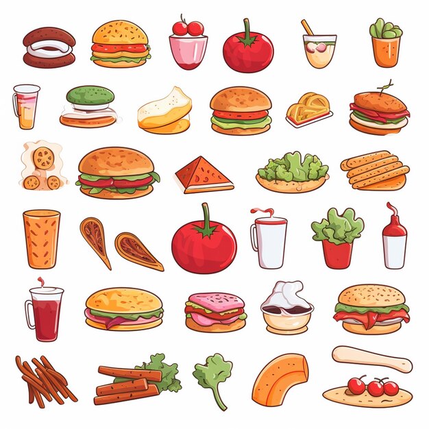 diseño vectorial de alimentos icono de menú de restaurante ilustración de hamburguesa pizza conjunto de comida bebida gráfica