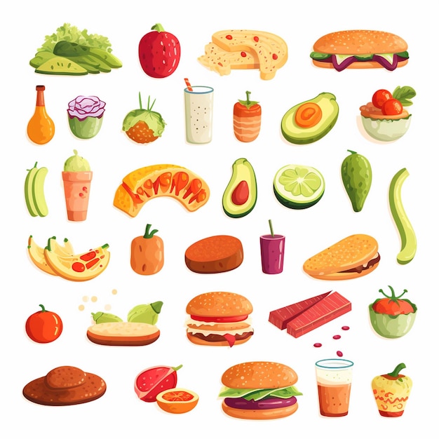 diseño vectorial de alimentos icono de menú de restaurante ilustración de hamburguesa pizza conjunto de comida bebida gráfica