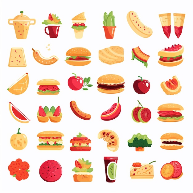 diseño vectorial de alimentos icono de menú de restaurante ilustración de hamburguesa pizza conjunto de comida bebida gráfica