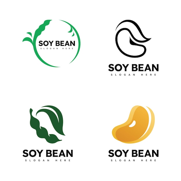 Diseño vectorial de alimentos saludables con logotipo de frijol de soja