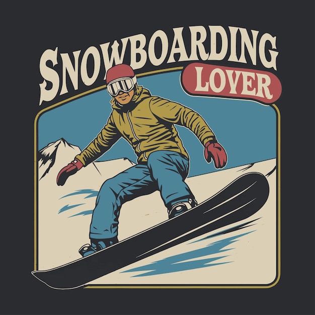 Diseño vectorial de amante del snowboard y hombre esquiando en la montaña de nieve diseño vector de camiseta