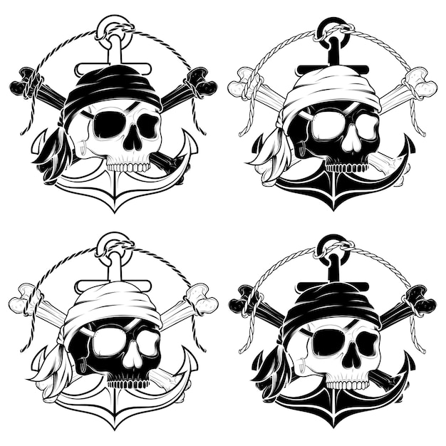 Diseño vectorial de ancla de calavera pirata