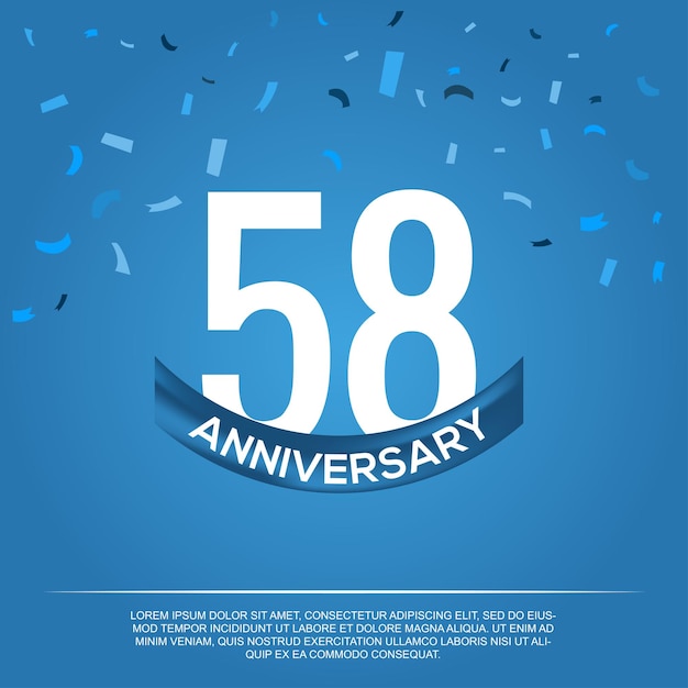 Diseño vectorial de aniversario de 58 años para celebración de aniversario con color azul y blanco.