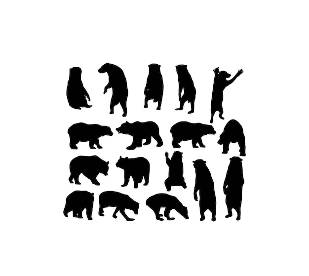 Diseño vectorial de arte de siluetas de osos salvajes