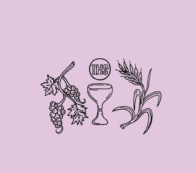 Diseño vectorial de arte del símbolo de IHS y Cup Bread and Wine