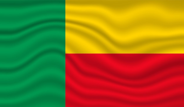 Diseño vectorial de la bandera nacional de Benin o ilustración vectorial de fondo ondeante 3D de la bandera de Benin