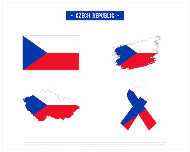 Diseño vectorial de la bandera de la República Checa Bandera de pincel Bandera de cinta y mapa de la República checa