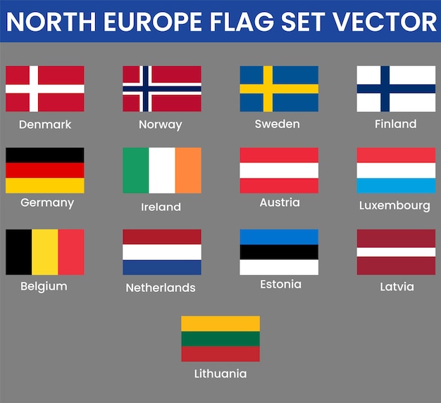 Diseño vectorial de banderas de todos los países del norte de Europa