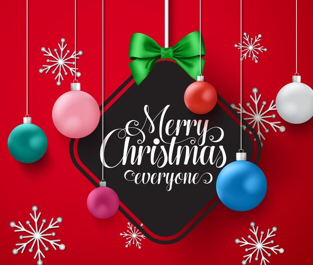 Diseño vectorial de bolas navideñas Texto de saludo de feliz navidad en un espacio vacío para mensajes