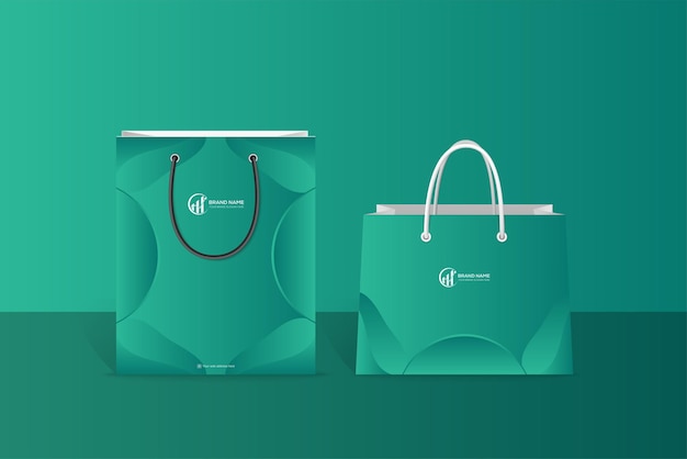 Diseño vectorial de bolsas de compras de la compañía con diseño de color gradiente