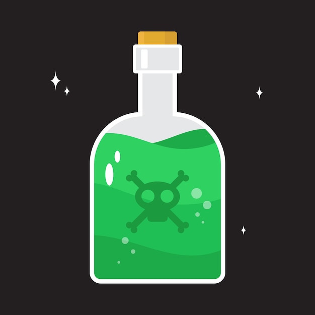 Diseño vectorial de una botella de poción venenosa con el símbolo del cráneo