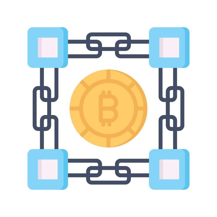 Vector el diseño vectorial de la cadena de bloques de bitcoin aislado en un fondo blanco